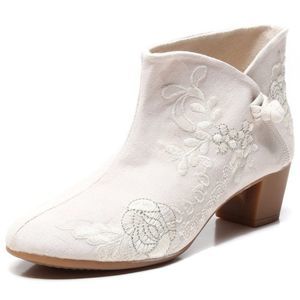Rose Embroidered Ankle Boots